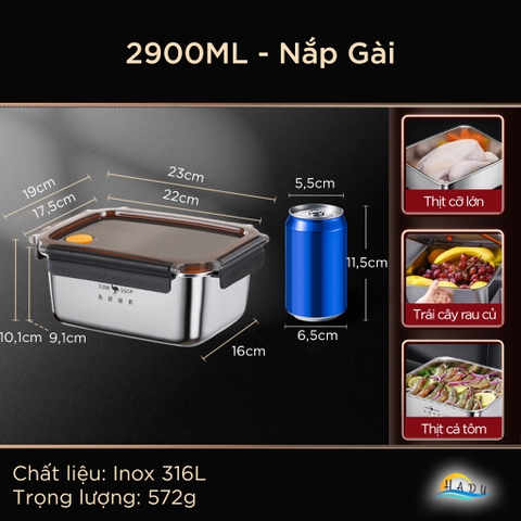 Hộp Bảo Quản Tủ Lạnh Inox 304 SSGP, Nắp Silicone Kín Khí, Chống Rò Rỉ, Đạt Chất Lượng LFGB Đức