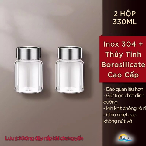 Hũ Chưng Yến Thủy Tinh Borosilicate SSGP, Nắp Inox 304 Kín Hơi, Chịu Nhiệt 300°C, Đạt Chất Lượng LFGB Đức