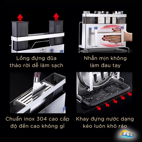 Giá Để Dao Thớt Đa Năng SSGP Inox 304, Treo Tường hoặc Để Bàn, Kèm Ống Đũa, Đạt Chất Lượng LFGB Đức