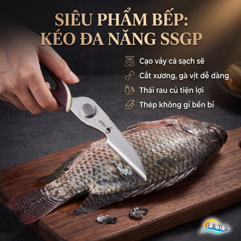 Kéo Nhà Bếp Đa Năng SSGP, Inox 304, Cắt Gà, Cắt Xương, Mở Nắp Chai, Dài 23cm, Đạt Chất Lượng LFGB Đức
