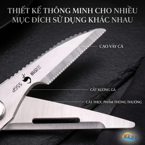 Kéo Nhà Bếp Đa Năng SSGP, Inox 304, Cắt Gà, Cắt Xương, Mở Nắp Chai, Dài 23cm, Đạt Chất Lượng LFGB Đức