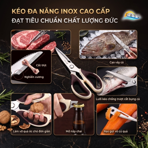 Kéo Nhà Bếp Đa Năng SSGP, Inox 304, Cắt Gà, Cắt Xương, Mở Nắp Chai, Dài 23cm, Đạt Chất Lượng LFGB Đức