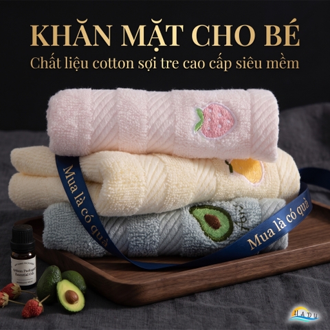 Khăn Mặt Cho Bé HADU, Cotton Sợi Tre, Kháng Khuẩn, Siêu Mềm Mại, 26x48cm, Nhiều Màu
