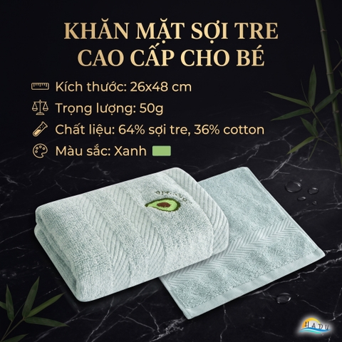 Khăn Mặt Cho Bé HADU, Cotton Sợi Tre, Kháng Khuẩn, Siêu Mềm Mại, 26x48cm, Nhiều Màu