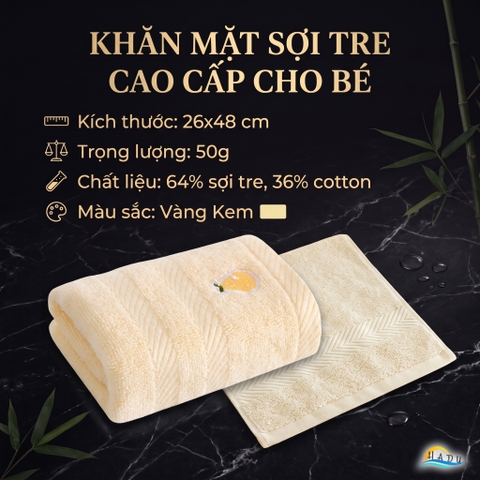 Khăn Mặt Cho Bé HADU, Cotton Sợi Tre, Kháng Khuẩn, Siêu Mềm Mại, 26x48cm, Nhiều Màu
