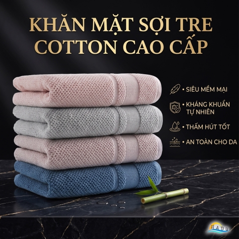 Khăn Mặt Cotton Sợi Tre HADU Kháng Khuẩn, Siêu Mềm Mại, Thấm Hút Tốt, 24x76cm, Nhiều Màu