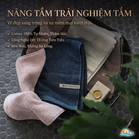 Khăn Mặt Cotton Sợi Tre HADU Kháng Khuẩn, Siêu Mềm Mại, Thấm Hút Tốt, 24x76cm, Nhiều Màu