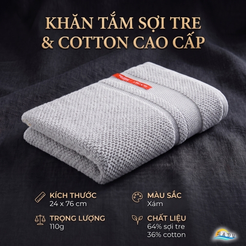 Khăn Mặt Cotton Sợi Tre HADU Kháng Khuẩn, Siêu Mềm Mại, Thấm Hút Tốt, 24x76cm, Nhiều Màu