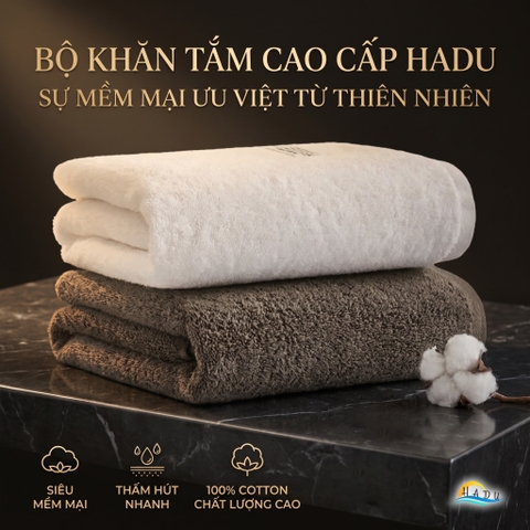 Khăn Tắm Cotton HADU Kháng Khuẩn, Siêu Mềm Mại, Thấm Hút Tốt, 70x140cm, Nhiều Màu