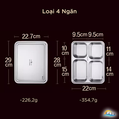 Khay Ăn Cơm Inox 304 SSGP, 4 Ngăn, 5 Ngăn, Có Nắp Đậy, Lòng Sâu, Đạt Chất Lượng LFGB Đức