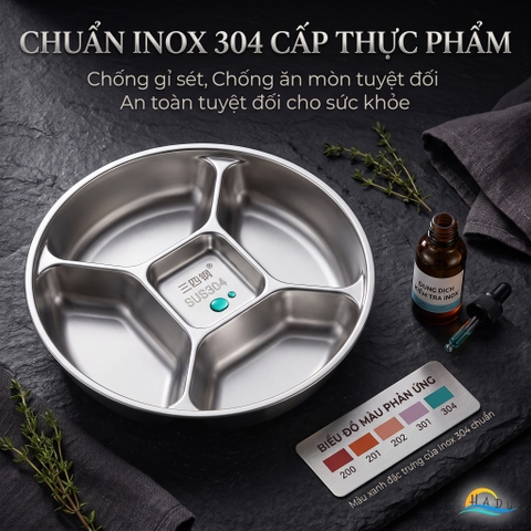 Khay Inox 304 Chia 5 Ngăn Cao Cấp SSGP, Đĩa Đựng Gia Vị Chuẩn Bị Nguyên Liệu Nấu Ăn Đạt Chất Lượng LFGB Đức
