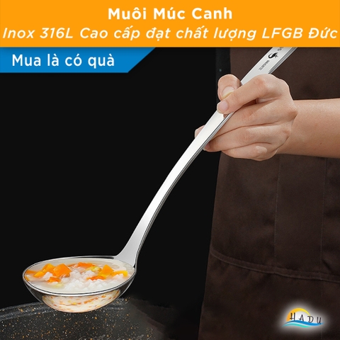 Muôi Múc Canh Lớn SSGP Inox 316L Dài 33cm, Chuẩn An Toàn Đạt Chất Lượng LFGB Đức
