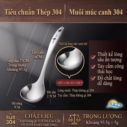 Bộ Muôi Múc Canh Inox 304 SSGP, Đúc Nguyên Khối, Tay Cầm Tròn Chống Nóng, Đạt Chất Lượng LFGB Đức