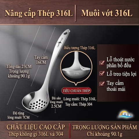 Bộ Muôi Múc Canh Inox 304 SSGP, Đúc Nguyên Khối, Tay Cầm Tròn Chống Nóng, Đạt Chất Lượng LFGB Đức