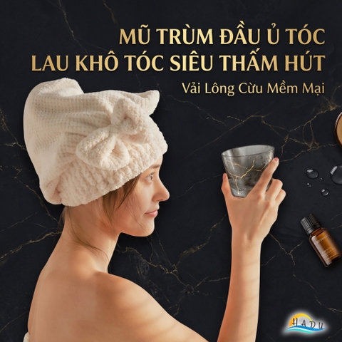 Mũ Trùm Đầu Khi Tắm Ủ Tóc Bền Cao Cấp Nơ Kiểu Nhật Mềm Mịn HADU