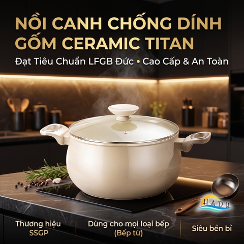 Nồi Chống Dính Bếp Từ SSGP Titan Gốm, 20cm 24cm 26cm, Không Teflon, Đạt Chất Lượng LFGB Đức