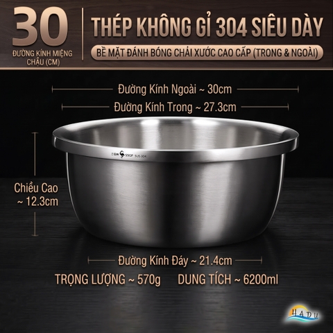 Bộ Rổ và Chậu Inox 304 SSGP, Đa Năng Rửa Rau Củ, Xếp Chồng Gọn, Nhiều Size, Đạt Chất Lượng LFGB Đức