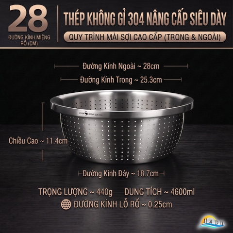 Bộ Rổ và Chậu Inox 304 SSGP, Đa Năng Rửa Rau Củ, Xếp Chồng Gọn, Nhiều Size, Đạt Chất Lượng LFGB Đức