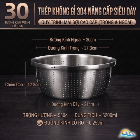 Bộ Rổ và Chậu Inox 304 SSGP, Đa Năng Rửa Rau Củ, Xếp Chồng Gọn, Nhiều Size, Đạt Chất Lượng LFGB Đức