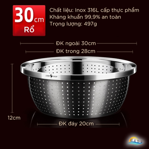 Bộ Rổ và Chậu Inox 304 SSGP, Đa Năng Rửa Rau Củ, Xếp Chồng Gọn, Nhiều Size, Đạt Chất Lượng LFGB Đức