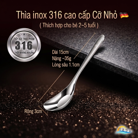Thìa Phục Vụ Đa Năng SSGP, Inox 316L, Đầu Sâu, Kháng Khuẩn, Đạt Chất Lượng LFGB Đức