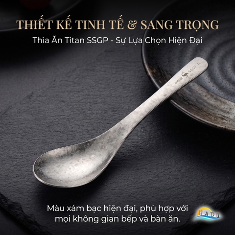 Thìa Ăn Titan Nguyên Chất SSGP, Siêu Nhẹ 22g, Kháng Khuẩn, Dài 15.5cm, Đạt Chất Lượng LFGB Đức