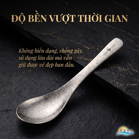 Thìa Ăn Titan Nguyên Chất SSGP, Siêu Nhẹ 22g, Kháng Khuẩn, Dài 15.5cm, Đạt Chất Lượng LFGB Đức