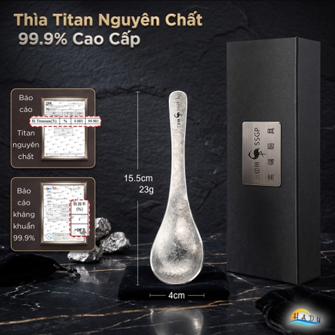 Thìa Ăn Titan Nguyên Chất SSGP, Siêu Nhẹ 22g, Kháng Khuẩn, Dài 15.5cm, Đạt Chất Lượng LFGB Đức