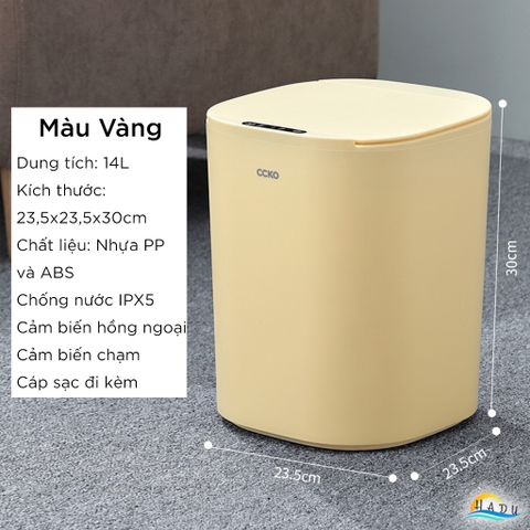Thùng Rác Cảm Ứng Tự Động CCKO 14L, Chống Nước IPX5, Nắp Kín Ngăn Mùi, Nhiều Màu