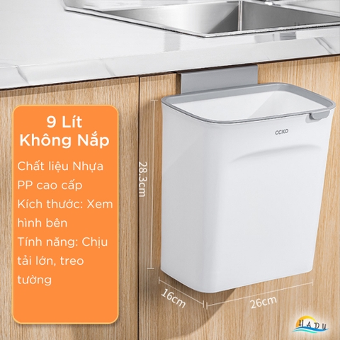 Thùng Rác Treo Tủ Bếp CCKO 7L 9L, Nắp Ngăn Mùi, 2 Chế Độ Mở (Trượt & Lật)
