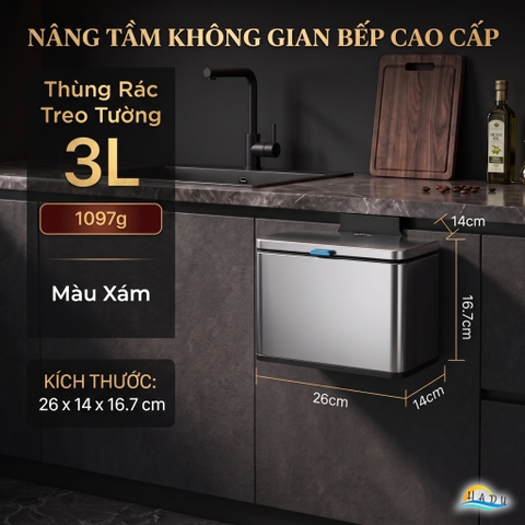Thùng Rác Treo Tủ Bếp CCKO 3L 6L, Khử Mùi Than Hoạt Tính, Vỏ Inox, Nhiều Màu