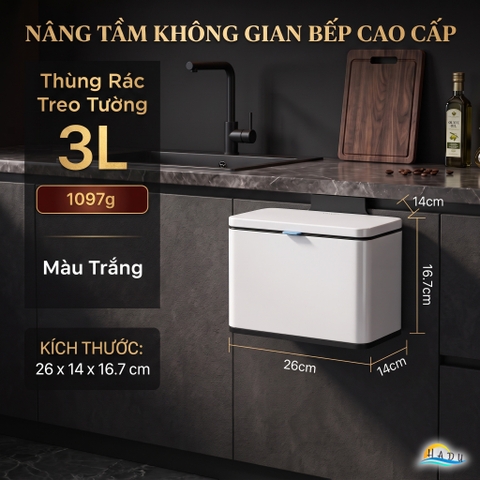 Thùng Rác Treo Tủ Bếp CCKO 3L 6L, Khử Mùi Than Hoạt Tính, Vỏ Inox, Nhiều Màu