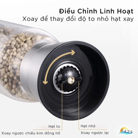 Cối Xay Tiêu Cầm Tay CCKO, Lõi Gốm, Điều Chỉnh Độ Mịn, Thân Thủy Tinh, Size Nhỏ 15.5cm