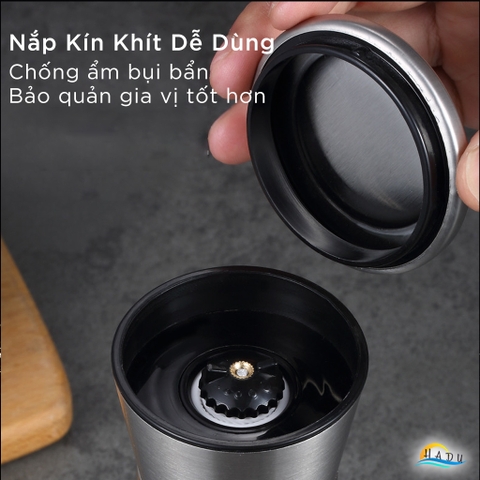 Cối Xay Tiêu Cầm Tay CCKO, Lõi Gốm, Điều Chỉnh Độ Mịn, Thân Thủy Tinh, Size Nhỏ 15.5cm