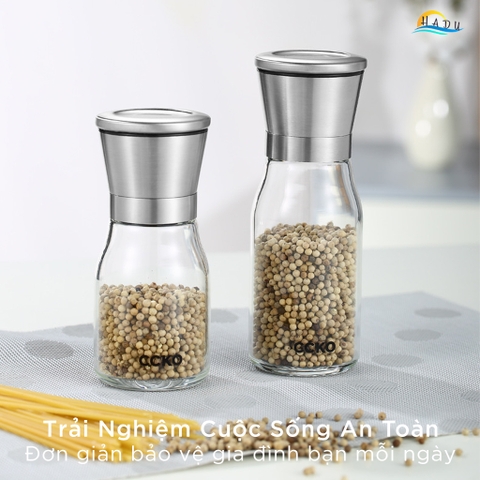 Cối Xay Tiêu Cầm Tay CCKO, Lõi Gốm, Điều Chỉnh Độ Mịn, Thân Thủy Tinh, Size Nhỏ 15.5cm