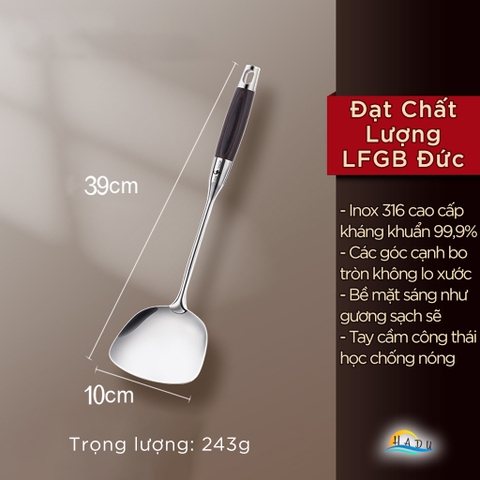 Muôi Múc Canh SSGP Inox 316L, Cán Gỗ Nguyên Khối Chống Nóng, Dài 39cm, Đạt Chất Lượng LFGB Đức
