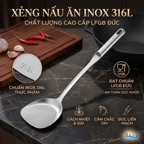 Xẻng Nấu Ăn Inox 316L Đúc Nguyên Khối SSGP, Sạn Xào Cán Rỗng Cách Nhiệt Chống Nóng, Đạt Chất Lượng LFGB Đức