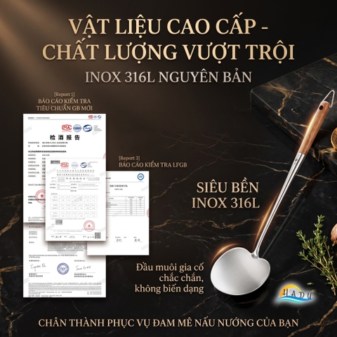 Xẻng Nấu Ăn Inox 316L SSGP Cán Gỗ Cách Nhiệt, Sạn Xào Mặt Cong Lòng Sâu Múc Canh Đa Năng 2in1