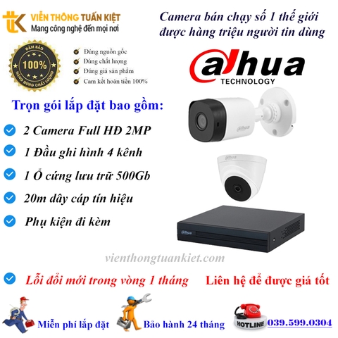 Trọn bộ 2 camera DAHUA FULL HĐ 1080P