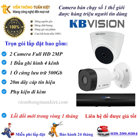 Trọn bộ 2 camera KBVISION FULL HĐ 1080P