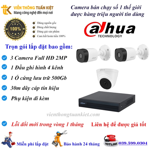 Trọn bộ 3 Camera DAHUA FULL HĐ 1080P