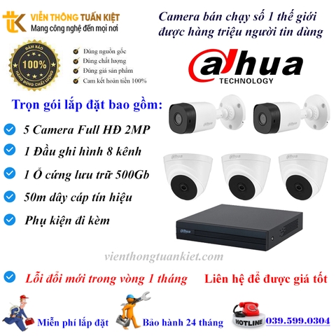 Trọn bộ 5 Camera DAHUA FULL HĐ 1080P