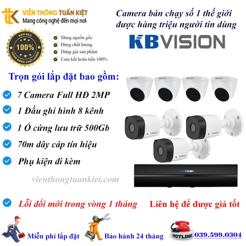 Trọn bộ 7 camera KBVISION FULL HĐ 1080P
