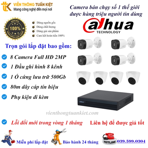 Trọn bộ 8 Camera DAHUA FULL HĐ 1080P