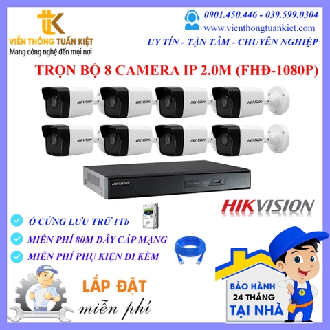 Trọn bộ 8 camera IP Hikvision 2.0Mp FHĐ-1080P ( DS-2CD1023G0E-I(L) )