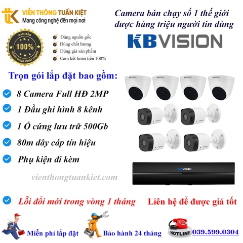 Trọn bộ 8 camera KBVISION FULL HĐ 1080P