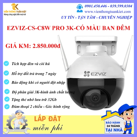 EZVIZ CS-C8W PRO 3K-ĐÀM THOẠI 2 CHIỀU-CÓ MÀU BAN ĐÊM