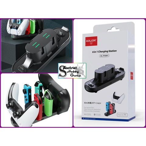 Đế sạc tay game Aolion ALP5001 Charging Dock Station PS5 Xbox S/X Switch Display Holder 6in1