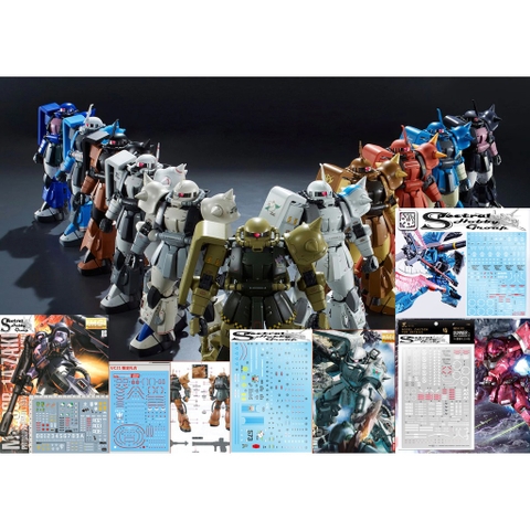 Decal nước dán mô hình Zaku UC các loại PG MG RG HG 1/48 phantom black tri stars matsunaga Water sticker