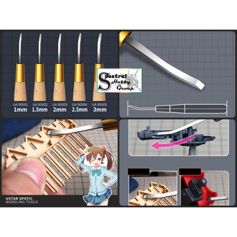 Dụng cụ chisel USTAR đẩy gọt ghẻ xóa chi tiết lưỡi bằng details flat blade push knife